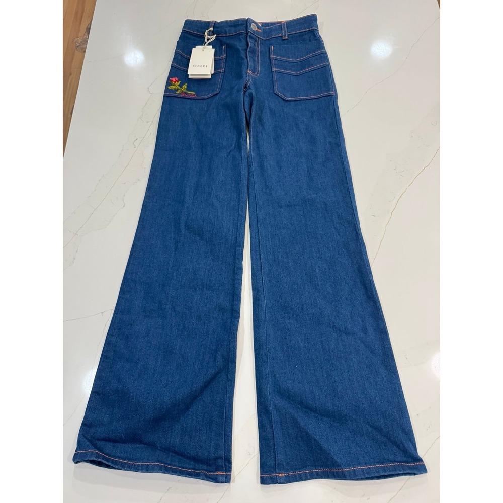 Authentic Gucci Kids Girls Bell Bottom Blue Denim‎ Jeans Sz 10 $365